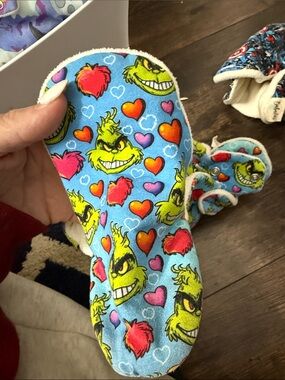 Baby Walker Shoes - Blue Grinch Heart Print